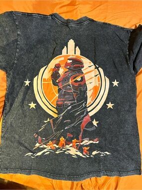 Graphic Sci‑Fi Crewneck T‑Shirt - Black with Orange Print